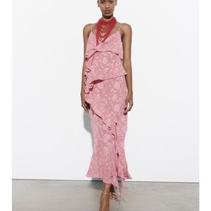 Zara Ruffled Jacquard Midi Dress